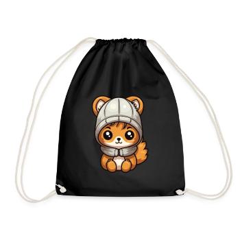 Squirrel Winter Animal Cute Comic - Drawstring Bag - black - Front