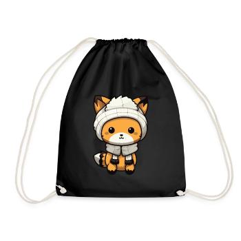Fuchs Winter Tier Niedlich Comic - Turnbeutel - Schwarz - Vorne