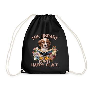 Die Bibliothek Ist Mein Glücklicher Ort Hund - Turnbeutel - Schwarz - Vorne