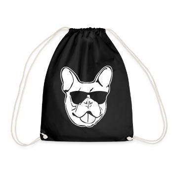 French Bulldog with Sunglasses - Drawstring Bag - black - Front