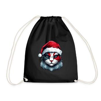 Katze Kopf Weihnachten Xmas Porträt - Turnbeutel - Schwarz - Vorne
