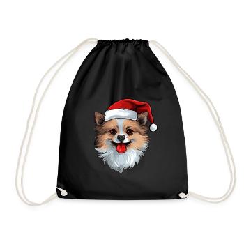 Pomeranian Dog Head Christmas Pomeranian - Drawstring Bag - black - Front
