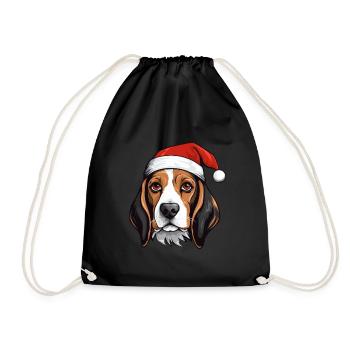 Beagle Hund Kopf Weihnachten Xmas - Turnbeutel - Schwarz - Vorne