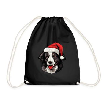 Border Collie Dog Head Christmas Xmas - Drawstring Bag - black - Front