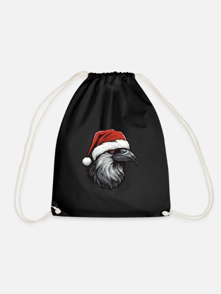 Crow Raven Christmas Animal Head - Drawstring Bag - black
