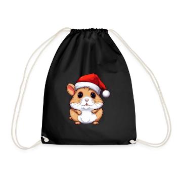 Hamster Christmas Animal Head - Drawstring Bag - black - Front