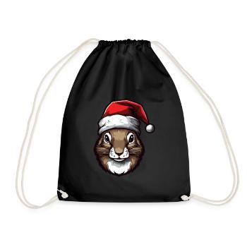 Squirrel Christmas Animal Head - Drawstring Bag - black - Front