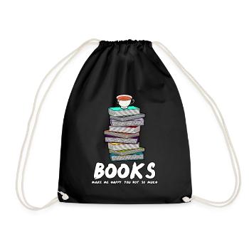 Books Reading Book Tea Cup Bookworm - Turnbeutel - Schwarz - Vorne