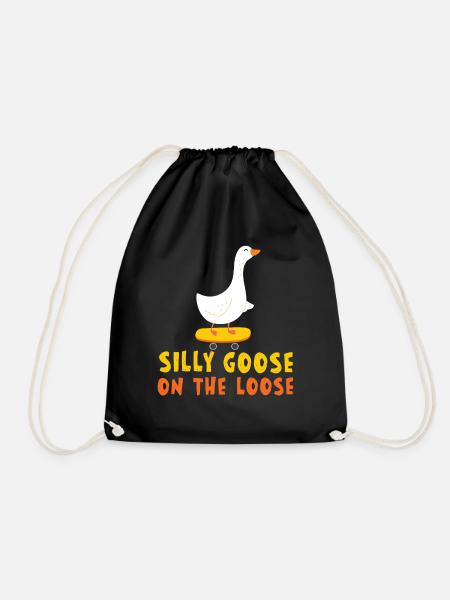 The stupid goose on the loose - Drawstring Bag - black