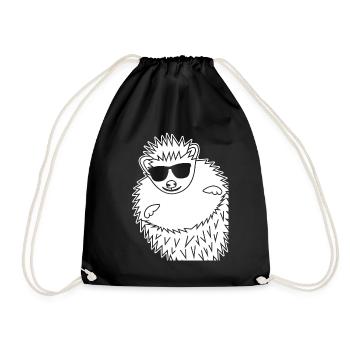 Hedgehog with Sunglasses Hedgehogs - Drawstring Bag - black - Front