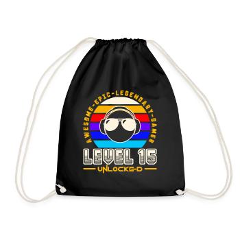 Level 15 - Drawstring Bag - black - Front