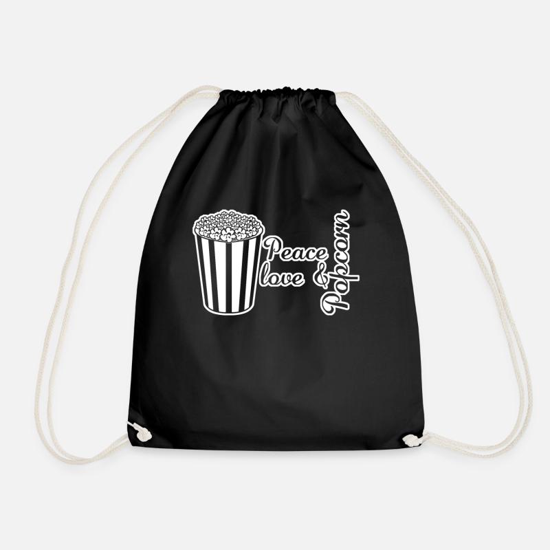 Popcorn and Peace - Drawstring Bag - black