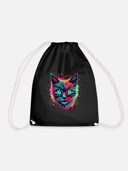 Neon Cat Portrait - Turnbeutel - Schwarz