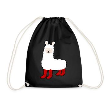 Alpaca with Red Rain Boots - Drawstring Bag - black - Front