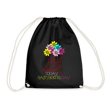 Red Rain Boots with Flowers - Drawstring Bag - black - Front