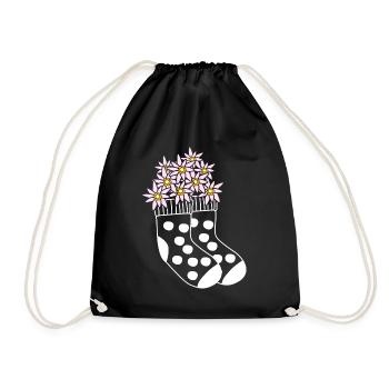Winter Socks Flowers Sock Wool Socks - Drawstring Bag - black - Front