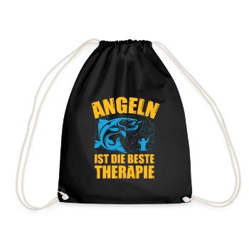 Angeln ist die beste Therapie Angler Spruch - Turnbeutel - Schwarz - Vorne