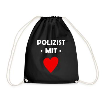 Polizist mit Herz - Polizei - Turnbeutel - Schwarz - Vorne