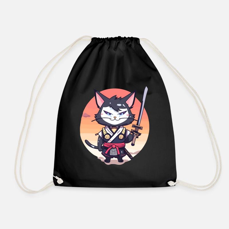 Samurai-Katze #37 - Turnbeutel - Schwarz