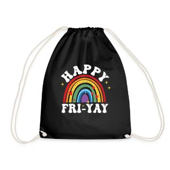 Happy Fri Yay Teacher Weekend Funny Meme - Drawstring Bag - black - Front
