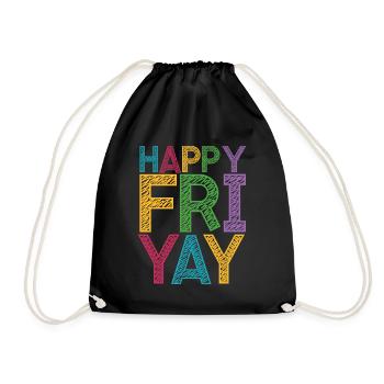 Happy Fri Yay Teacher Weekend Funny Meme - Drawstring Bag - black - Front