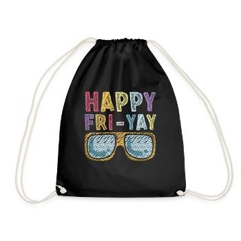 Happy Fri Yay Teacher Weekend Funny Meme - Drawstring Bag - black - Front
