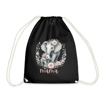 Mama Heart Floral Wreath Elephant Baby Shower - Turnbeutel - Schwarz - Vorne