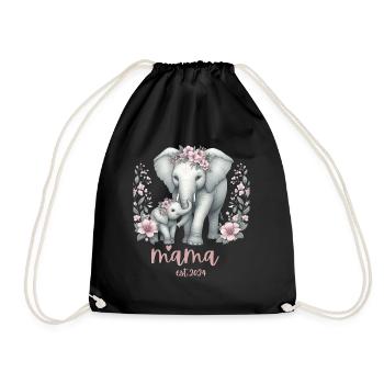 Mama 2024 Elephant Floral Wreath Celebration - Turnbeutel - Schwarz - Vorne