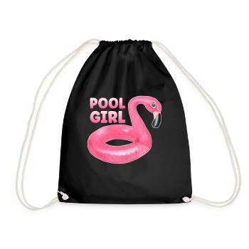 Pool Girl Flamingo Floatie Swimming Pool - Drawstring Bag - black - Front