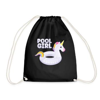 Pool Girl Unicorn Floatie Swimming Pool - Drawstring Bag - black - Front