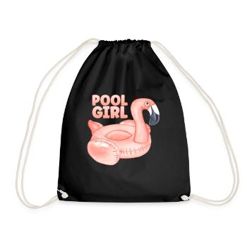 Pool Girl Flamingo Floatie Swimming Pool - Drawstring Bag - black - Front