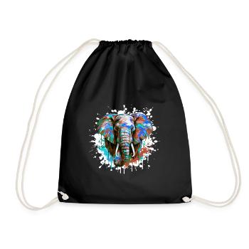 Elephant Head Portrait Colorful - Drawstring Bag - black - Front