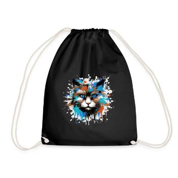 Cat Head Portrait Colorful - Drawstring Bag - black - Front