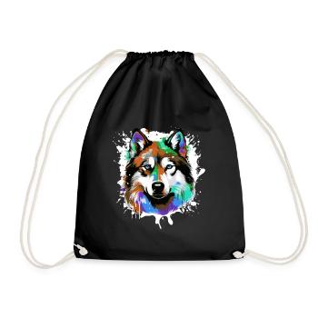 Portrait de tête de chien husky coloré - Sac de sport léger - noir - Devant