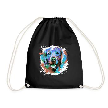 Golden Retriever Dog Head Portrait Colorful - Drawstring Bag - black - Front