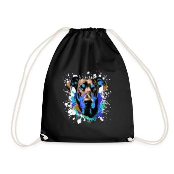 Doberman Dog Head Portrait Colorful - Drawstring Bag - black - Front