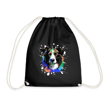 Border Collie Dog Head Portrait Colorful - Drawstring Bag - black - Front