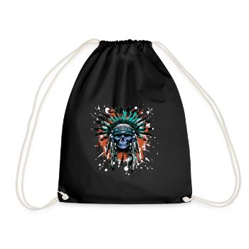 Apache Skull Indian Colorful - Drawstring Bag - black - Front