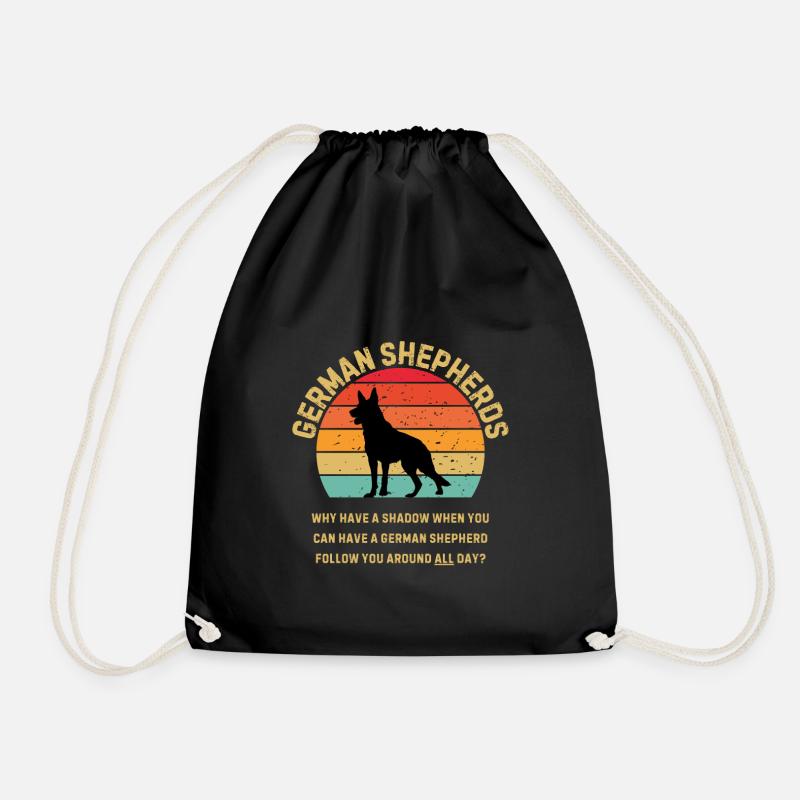 German Shepherd Retro Sunset - Drawstring Bag - black
