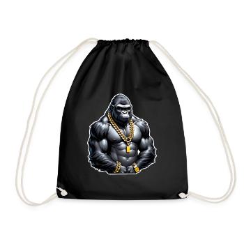 Gorilla mit Goldkette - Turnbeutel - Schwarz - Vorne