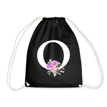 Purple Floral Letter O - Drawstring Bag - black - Front
