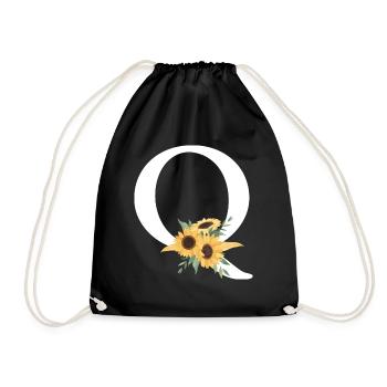 Letter q floral sunflower - Drawstring Bag - black - Front