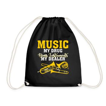 Trumpet French Horn Brass Instrument - Drawstring Bag - black - Front