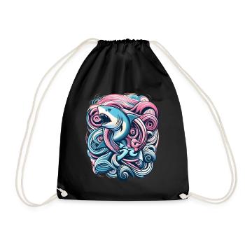 Mermaid Shark Cute Kawaii - Drawstring Bag - black - Front