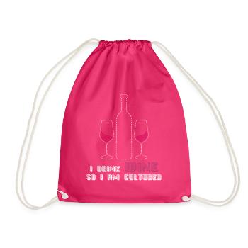 Vino Wine Drinker Wine Glass - Drawstring Bag - fuchsia - Front
