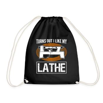 Carpenter Lathe Woodturning Wood Turner - Drawstring Bag - black - Front