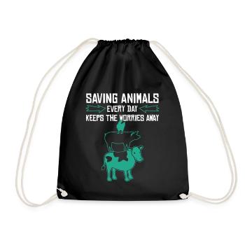 Animal Rights Vegan Retro Rescue animals - Drawstring Bag - black - Front