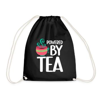 Powered By Tea Tea Lover Cup Of Tea Tea Drinker - Drawstring Bag - black - Front