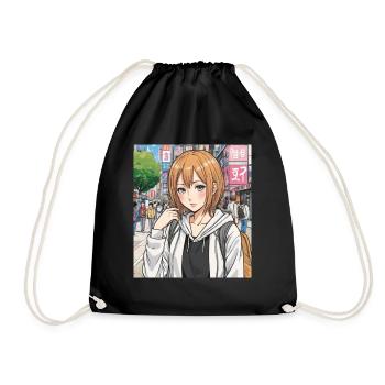 Anime character on the street of the city - Drawstring Bag - black - Front