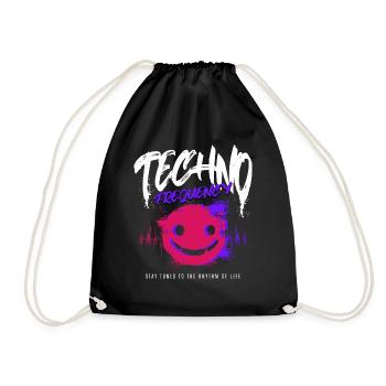 Techno Frequency Premium Music Dance Shirt Hoodie - Turnbeutel - Schwarz - Vorne